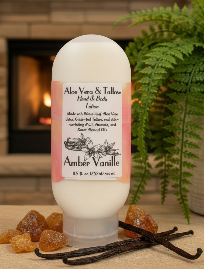 Aloe Vera & Tallow Lotion- Amber Vanille 8.5oz