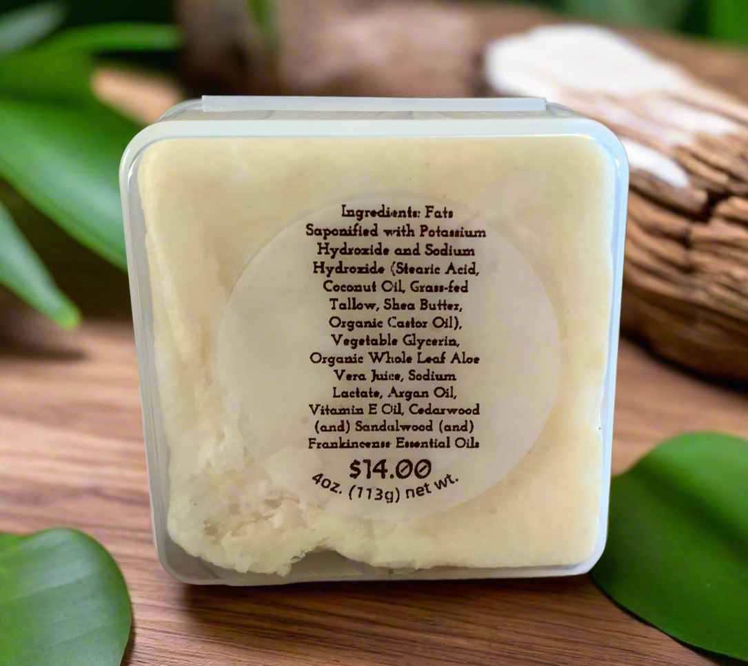 Dual Lye Tallow Shave Soap- Cedarwood, Sandalwood, & Frankincense