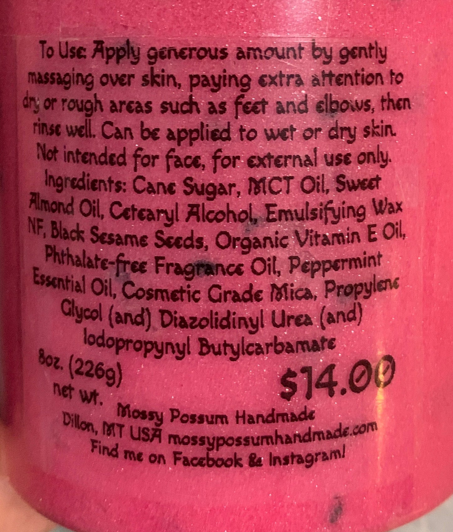 Emulsified Sugar Scrub- Watermelon & Mint 8oz