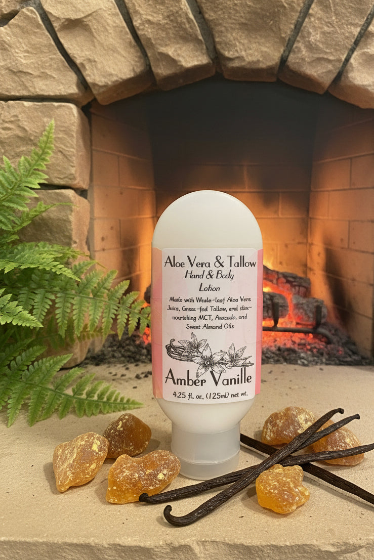Aloe Vera & Tallow Lotion- Amber Vanille 4.25oz