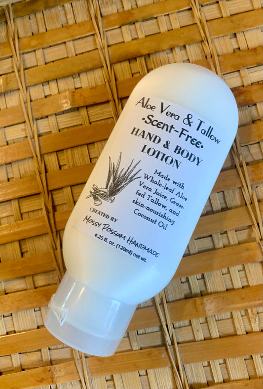 Aloe Vera & Tallow Lotion, scent-free 4.25oz