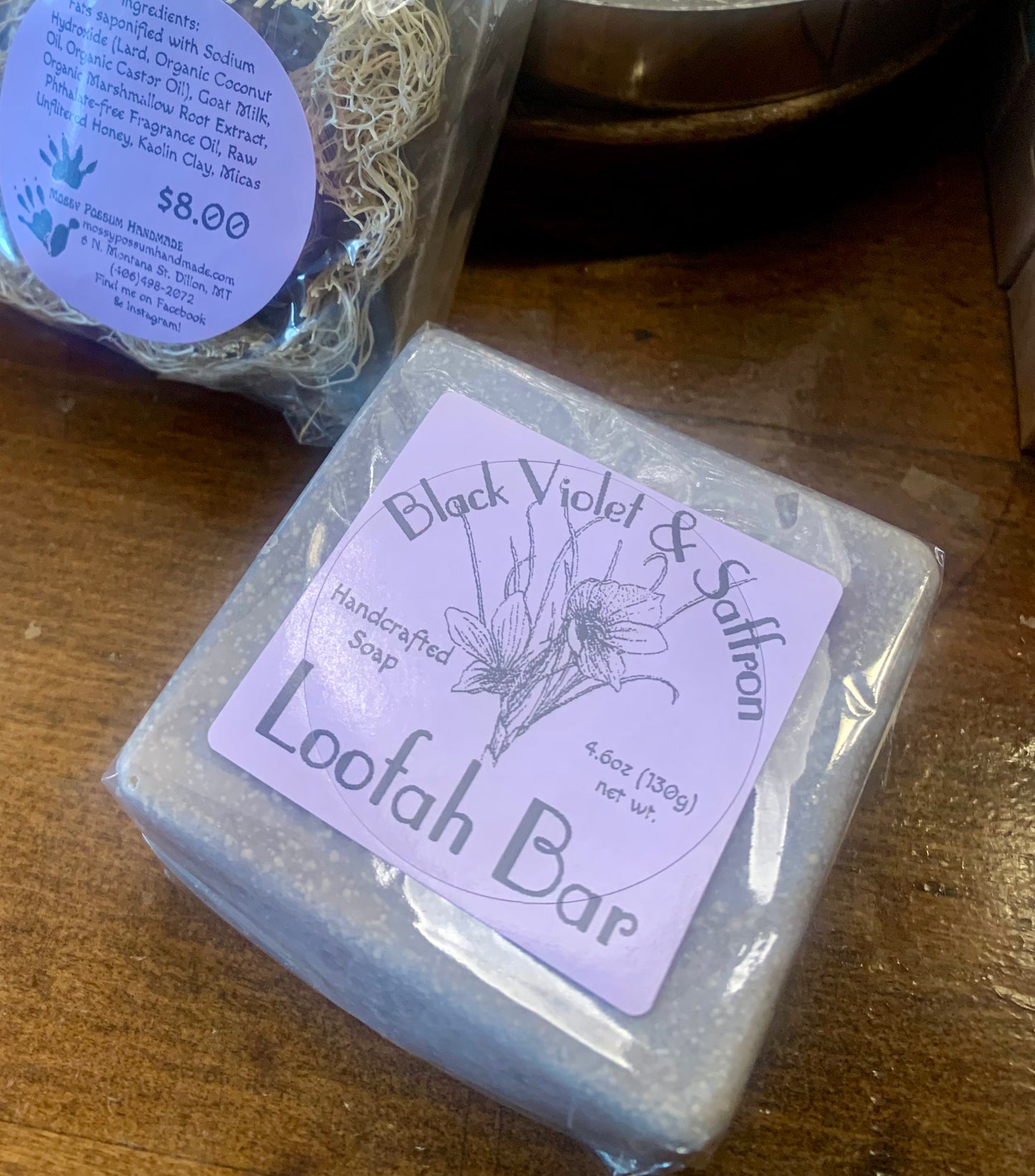 Goat Milk & Marshmallow Loofah Soap, Black Violet & Saffron