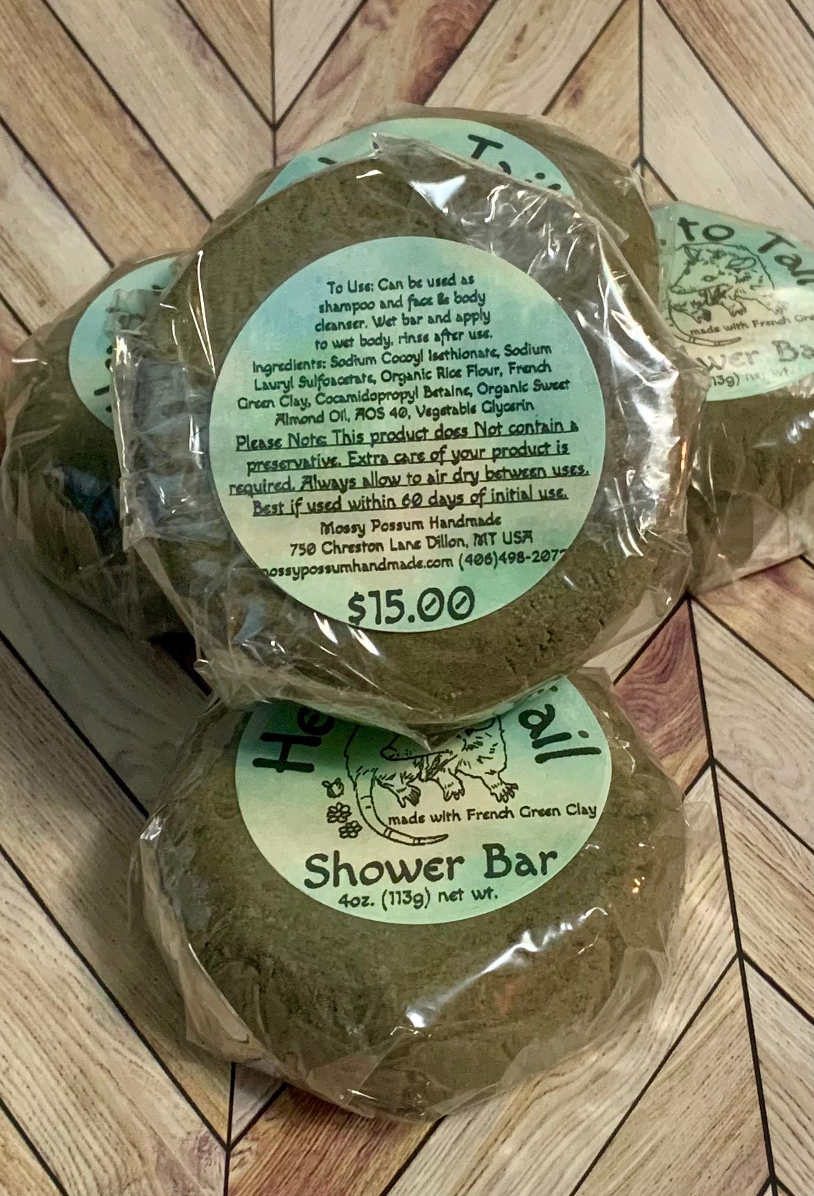 Head to Tail French Green Clay Shower Bar